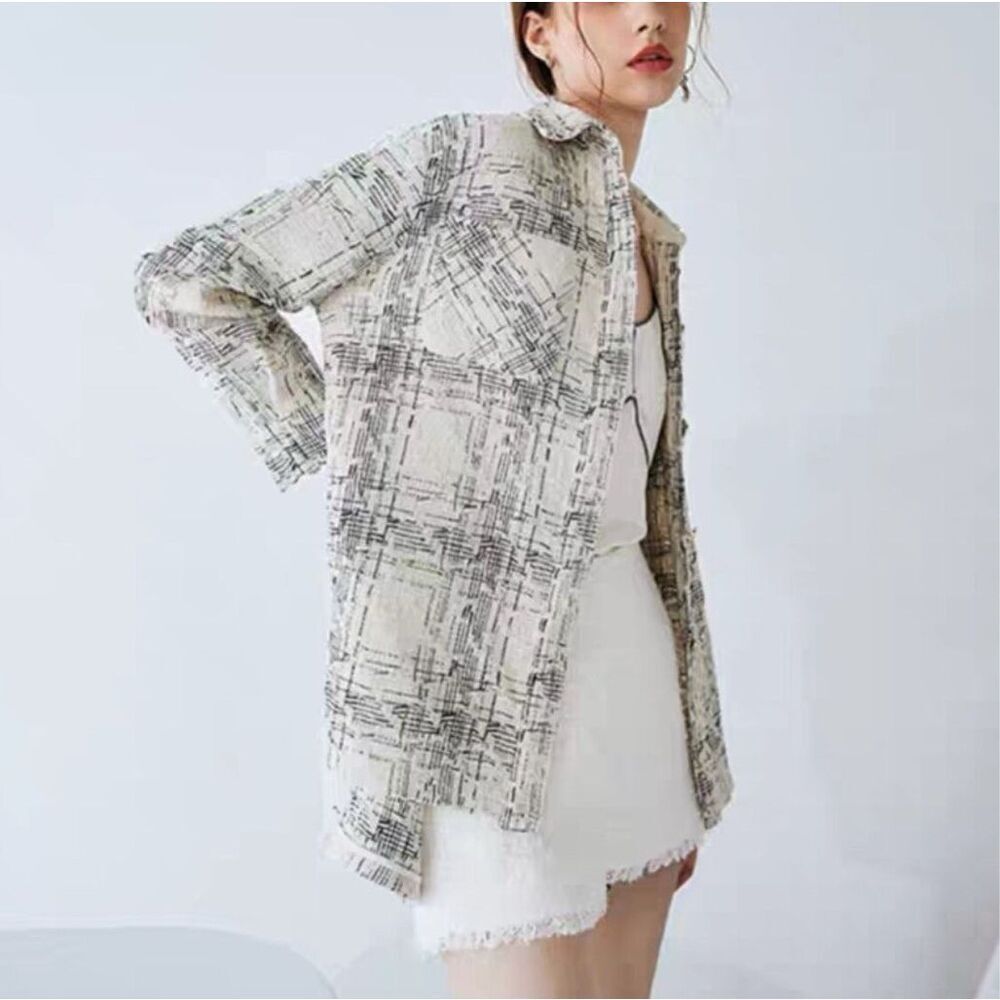 Angels & Castles Tweed Blazer Jacket Plaid Bouclé‎ Wool Polyester Blend Medium